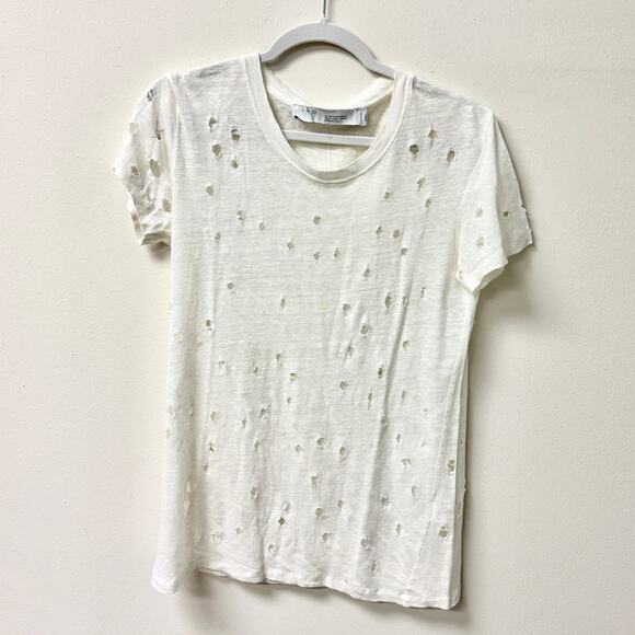 IRO Paris Clay 100% Linen Short Sleeve Distressed Tee White Women's Size S - Picture 2 of 5